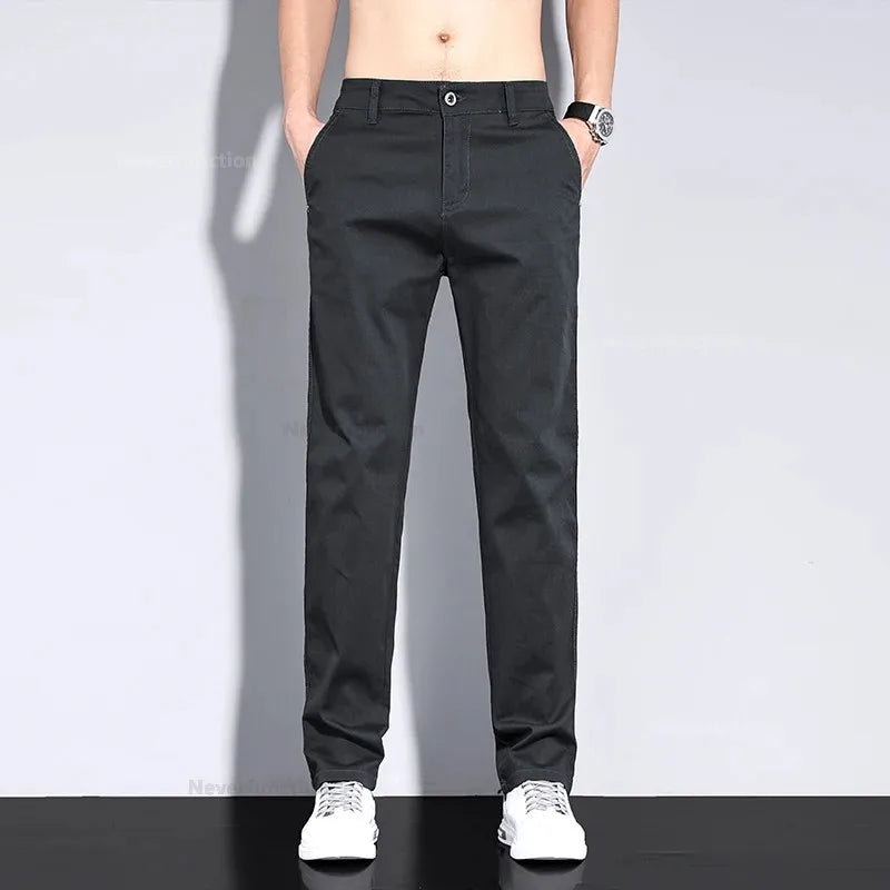 Men’s White Casual Pants – Stretch Straight Fit, Comfortable Soft Business & Work Trousers