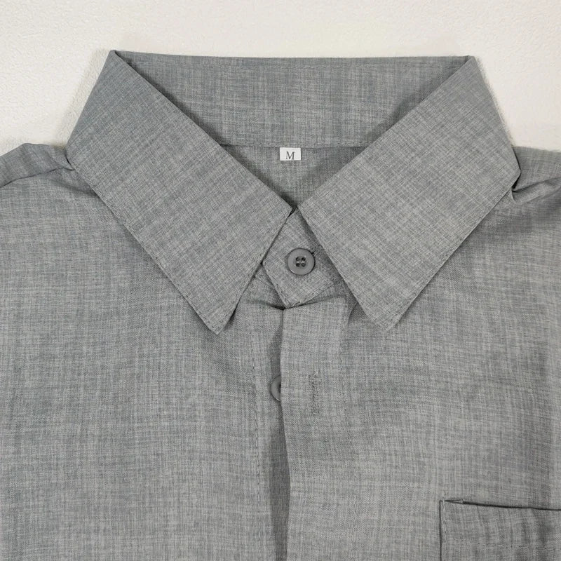 Men’s Summer Cotton Linen Shirt – Short Sleeve, Turn-Down Collar, Casual Style