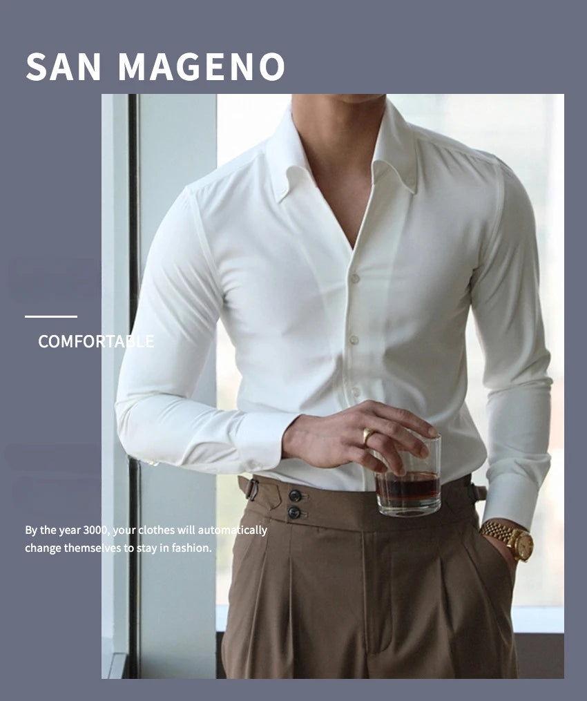 Men's Wrinkle-Free Slim-Fit Italian Collar Shirt – Casual & Stylish
