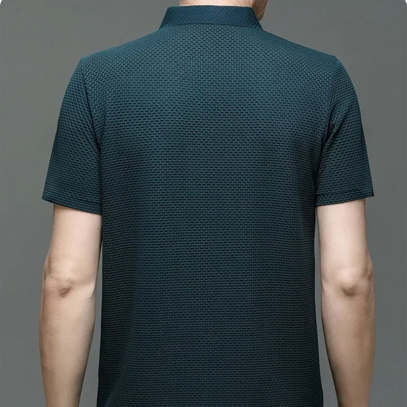 Men's Summer Ice Silk Short Sleeve Polo – Cool, Breathable, Sweat-Absorbing, Business Casual T-Shirt
