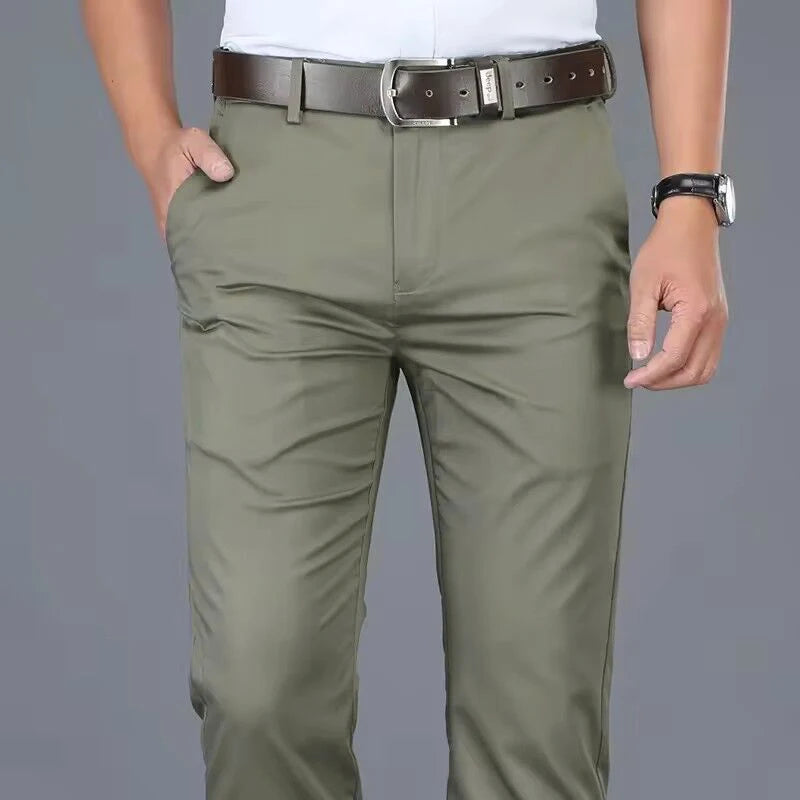 Men’s Classic Straight Casual Pants – Comfortable Business Trousers in Green, Black & Khaki | 2023 Fashion