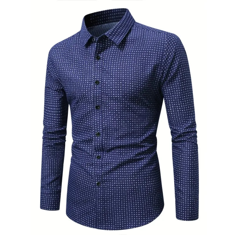FGKKS Men's Polka Dot Long Sleeve Shirt – Fashion Elastic Casual Shirt for All Seasons