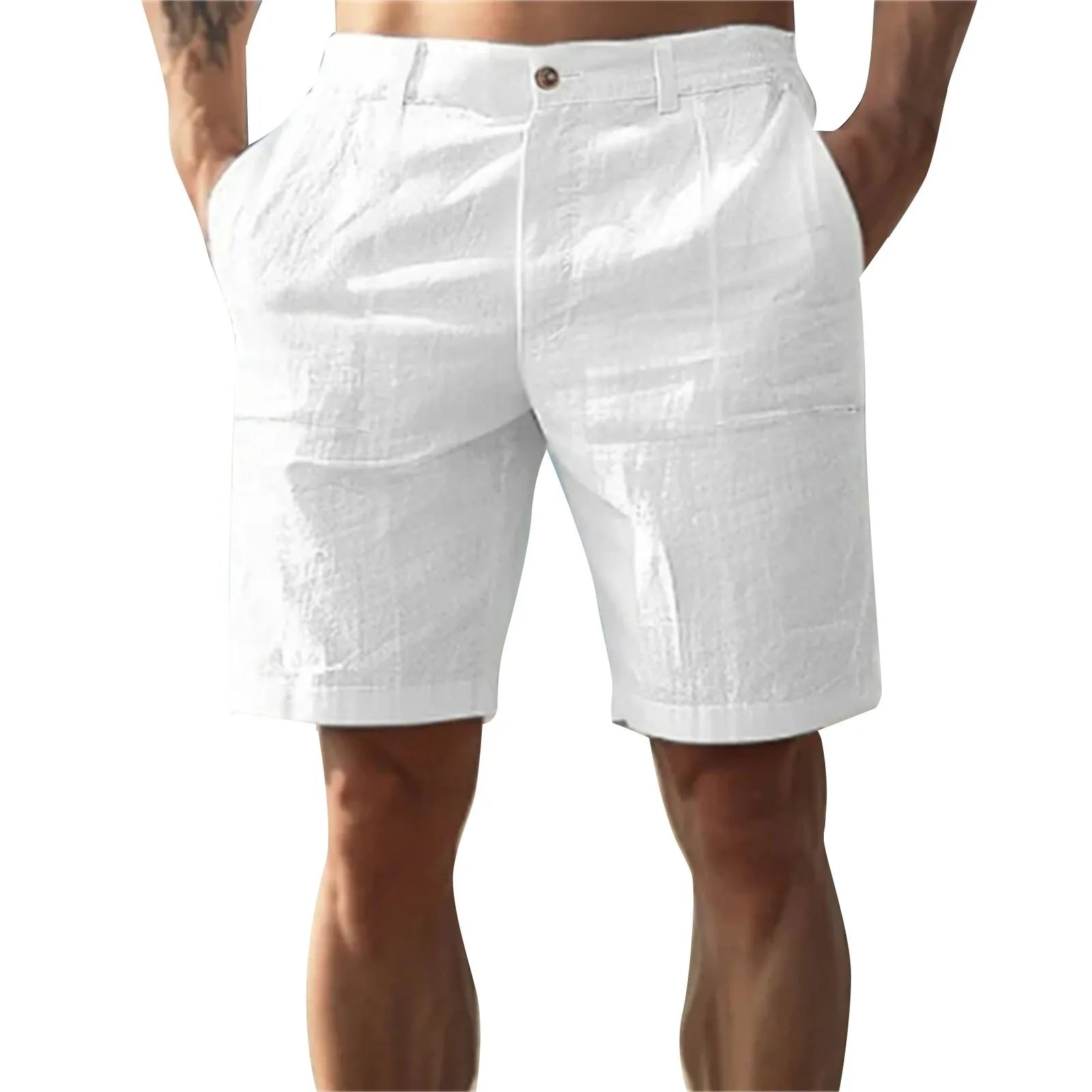 Men’s Solid Color Linen Shorts – Breathable Casual Beach Pants for Summer Holiday