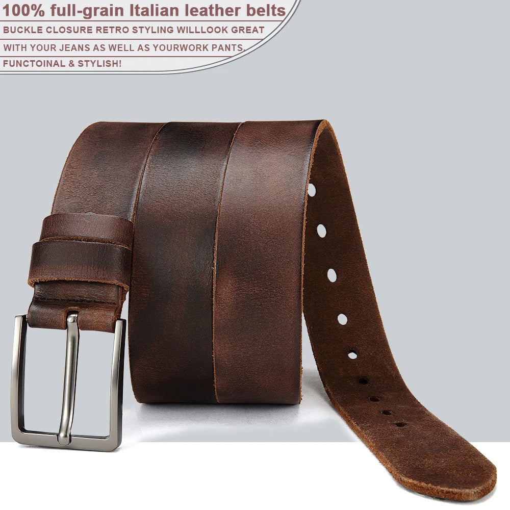 Men’s Genuine Leather Belt – High-Quality Cowskin with Classic Metal Buckle