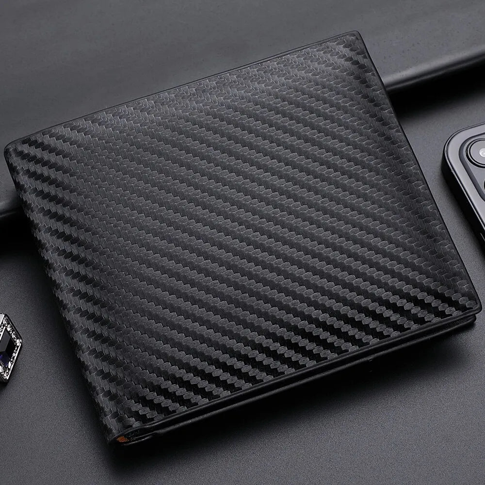 Men's Carbon Fiber Slim Wallet – Short Card Holder with Integrated Zipper Coin Pocket