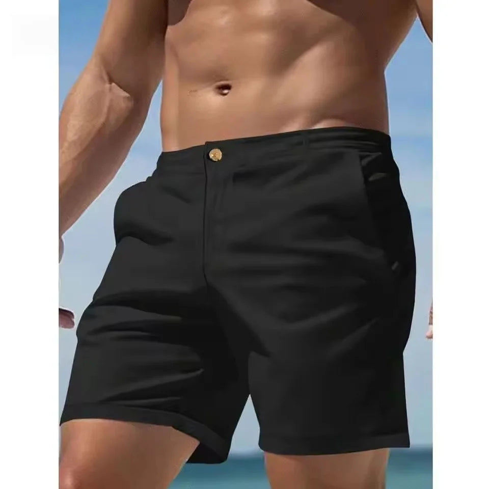 Men’s Summer 2025 Basic Shorts – Casual Beach Shorts with Pockets, Button-Up
