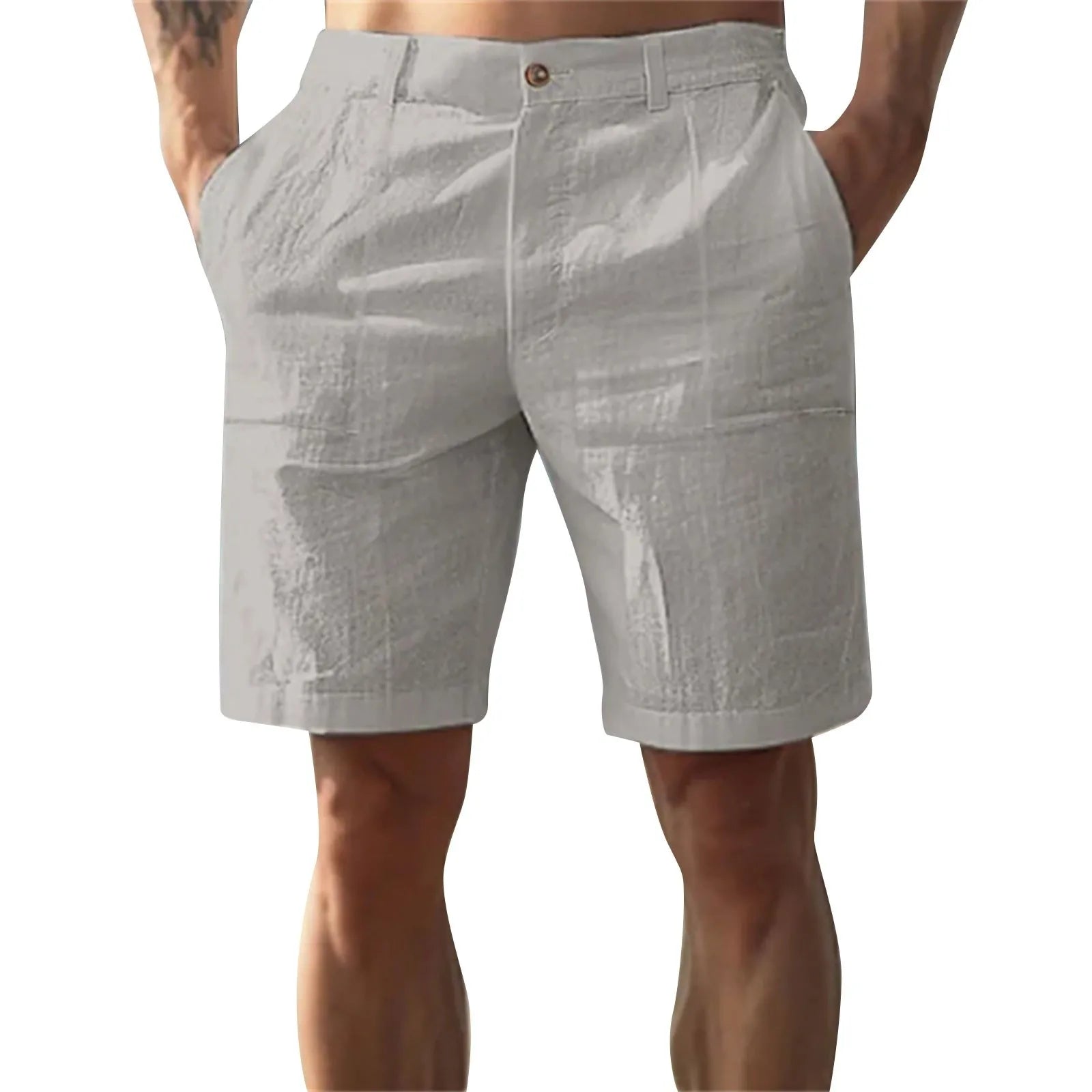 Men’s Solid Color Linen Shorts – Breathable Casual Beach Pants for Summer Holiday