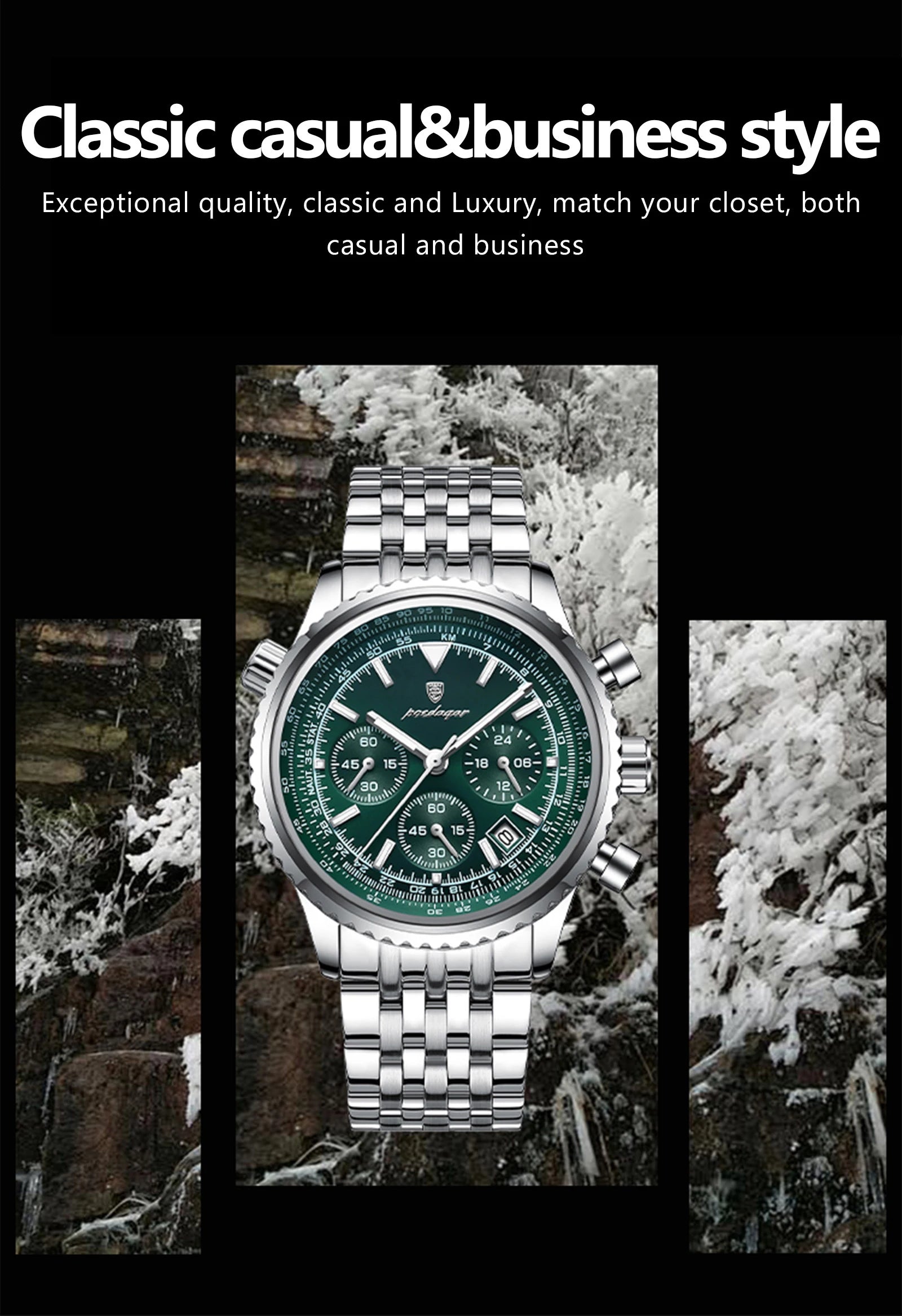 Men's Luxury Chronograph Watch – Stainless Steel, Waterproof, Luminous, Quartz