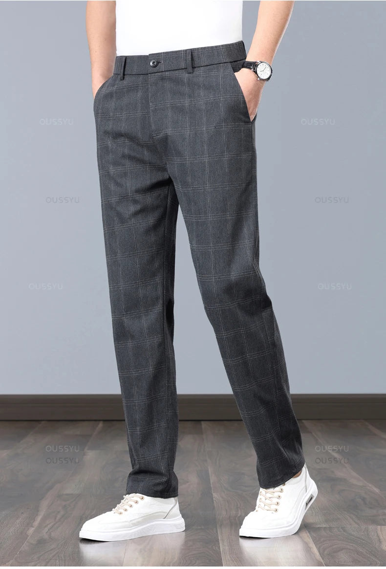 Men’s Slim Fit Plaid Pants – Stretch Formal Trousers for Office, Party & Casual Wear