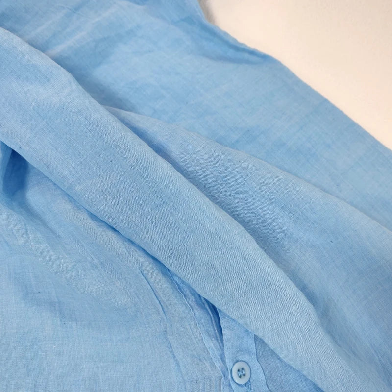 Men’s Casual Cotton Linen Short Sleeve Shirt – Solid Color Summer Beachwear