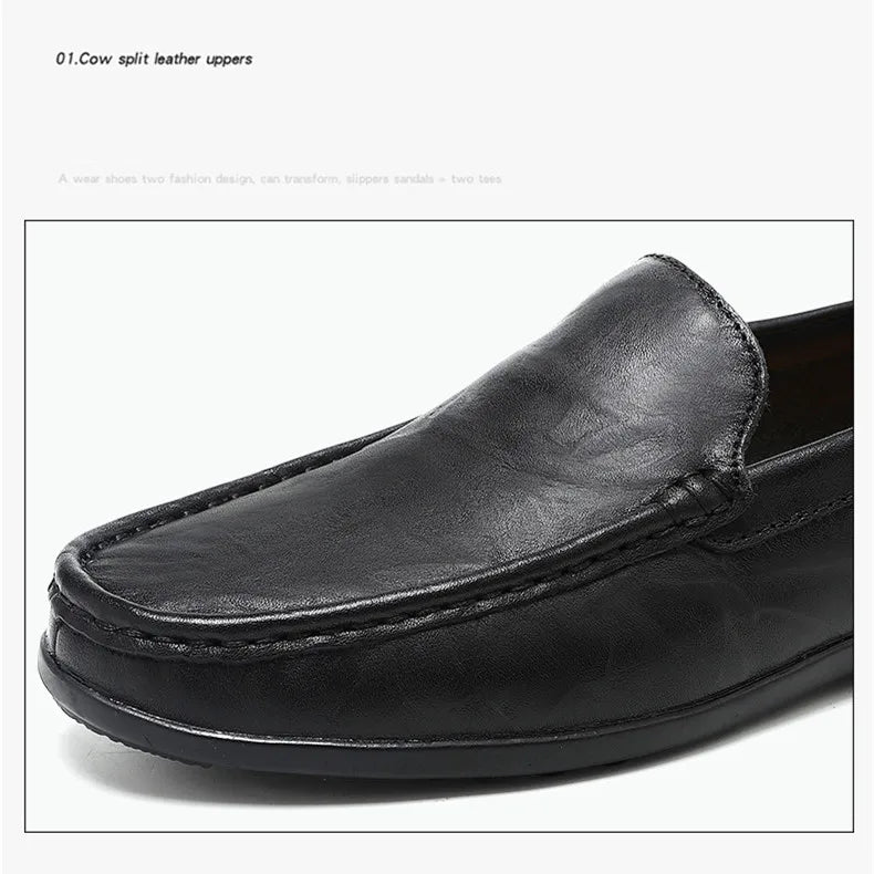 Men’s Genuine Leather Loafers – Luxury Italian Style Slip-On Driving Shoes