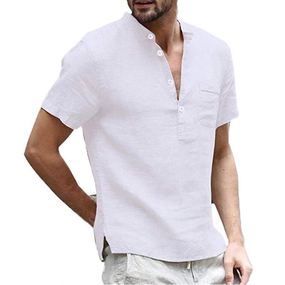 Men's Summer Cotton & Linen Short-Sleeve T-Shirt – Breathable Casual Top, Sizes S-3XL
