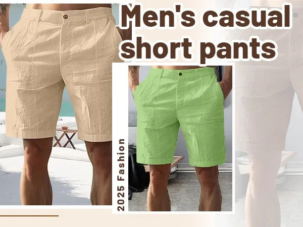 Men’s Solid Color Linen Shorts – Breathable Casual Beach Pants for Summer Holiday