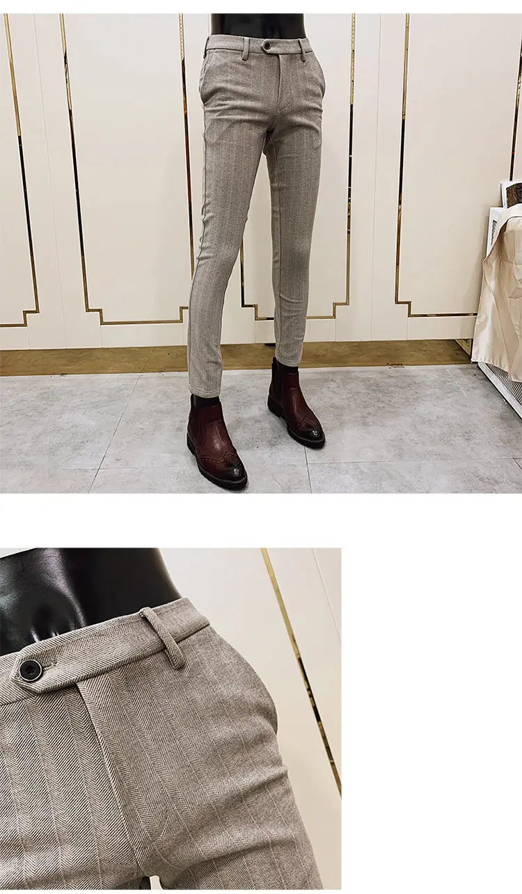 Men’s Striped Woolen Suit Pants – Slim Fit Casual & Formal Trousers for Autumn & Winter
