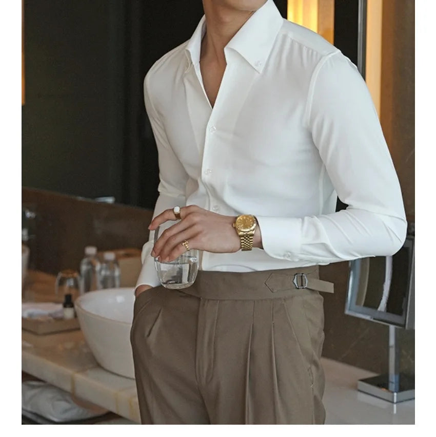 Men's Wrinkle-Free Slim-Fit Italian Collar Shirt – Casual & Stylish