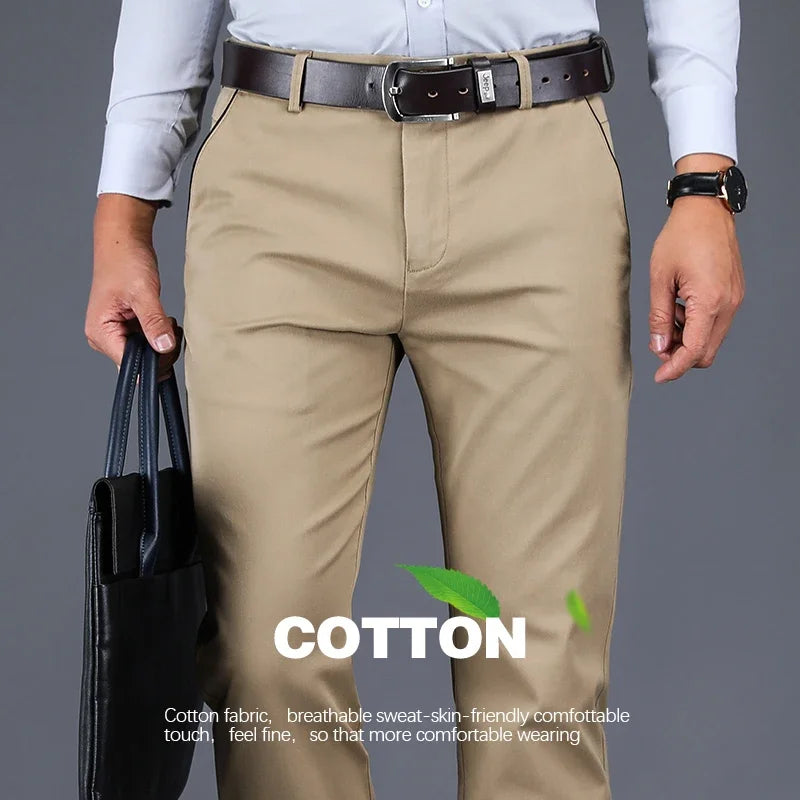 Men’s Classic Cotton Pants – 2024 Loose Fit High-Waist Elastic Casual Trousers