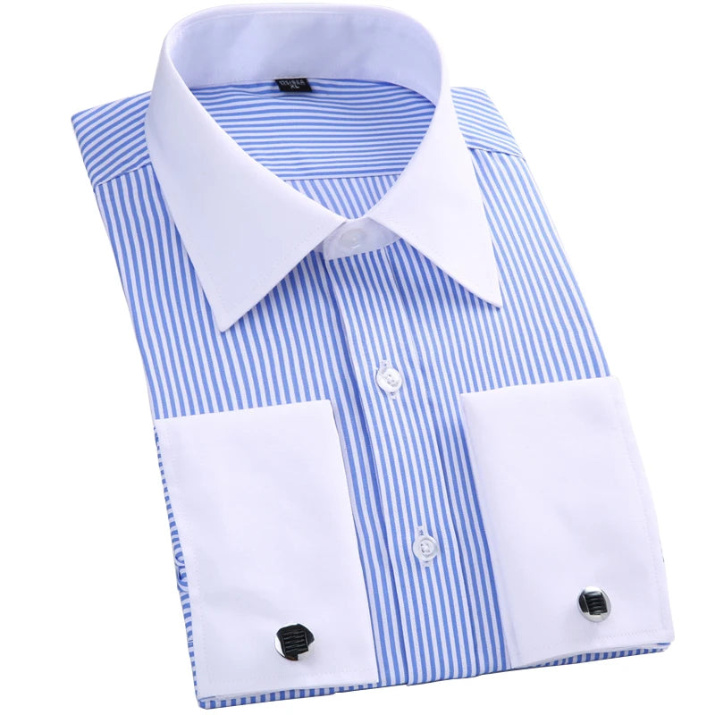 Men’s French Cuff Dress Shirt – Long Sleeve Formal Wedding & Party Shirt with Pocket