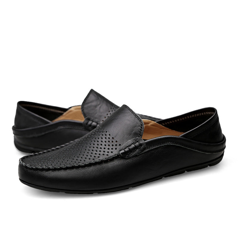Men’s Summer Casual Leather Moccasins – Breathable Slip-On Boat Shoes, Italian-Style Luxury Driving Loafers