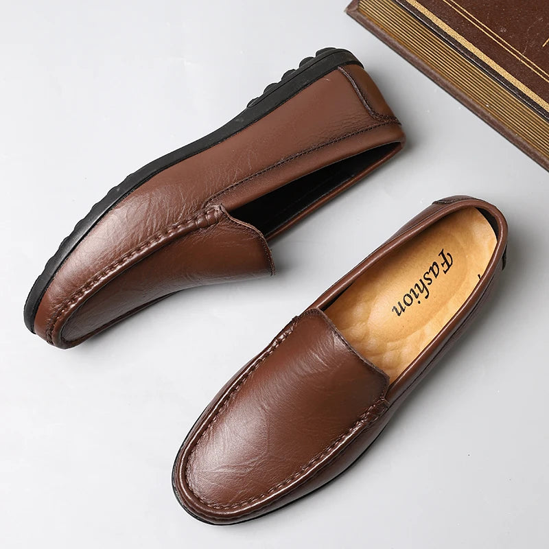 Men’s Genuine Leather Loafers – Luxury Italian Style Slip-On Driving Shoes