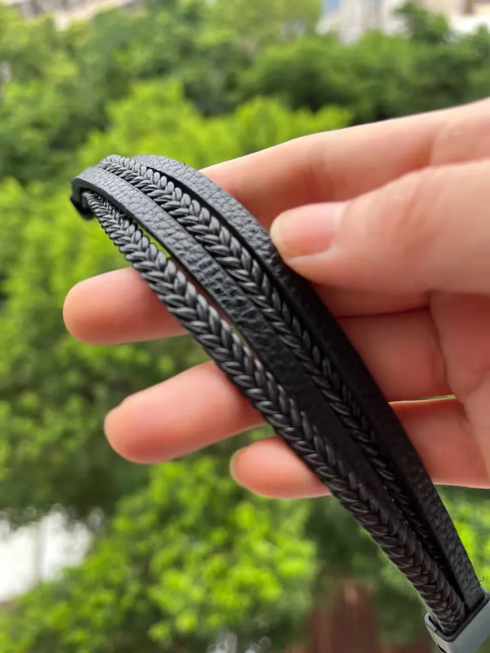 Men’s Trendy Leather Bracelet – Stainless Steel Multilayer Braided Rope Jewelry