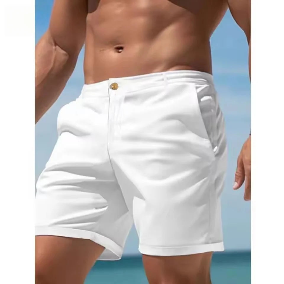 Men’s Summer 2025 Basic Shorts – Casual Beach Shorts with Pockets, Button-Up