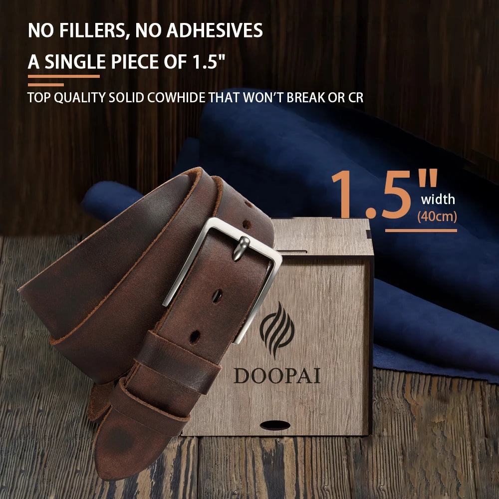 Men’s Genuine Leather Belt – High-Quality Cowskin with Classic Metal Buckle