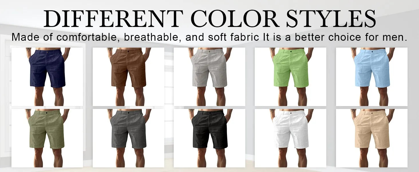 Men’s Solid Color Linen Shorts – Breathable Casual Beach Pants for Summer Holiday