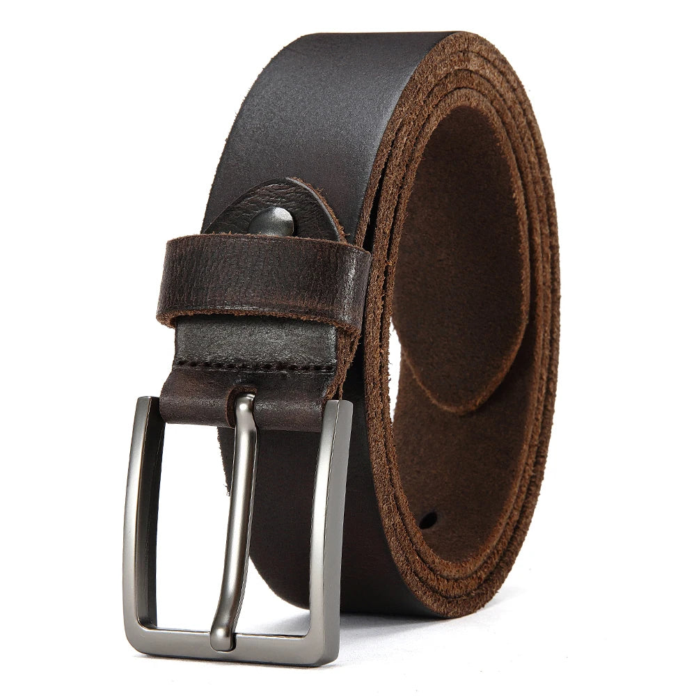 Men’s Genuine Leather Belt – High-Quality Cowskin with Classic Metal Buckle