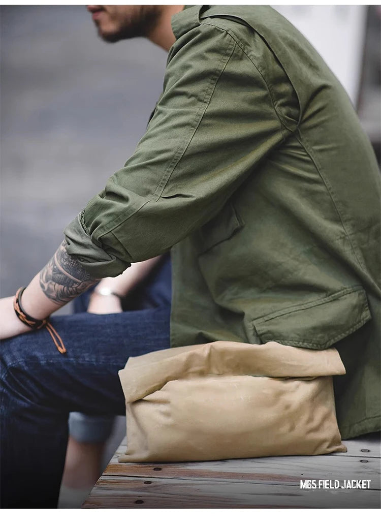 M65 Field Jacket, Men's Military Jacket, Retro Multi Pocket Collar Zipper Jacket, 100% Cotton