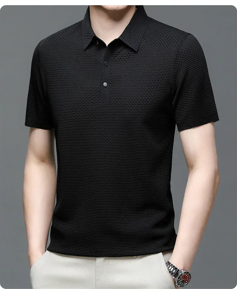 Men's Summer Ice Silk Short Sleeve Polo – Cool, Breathable, Sweat-Absorbing, Business Casual T-Shirt