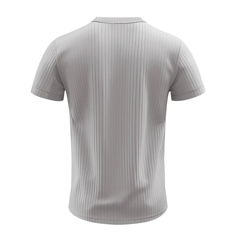 Men’s Striped Knit T-Shirt – Henley Neck, Short Sleeve, Soft & Breathable Casual Top
