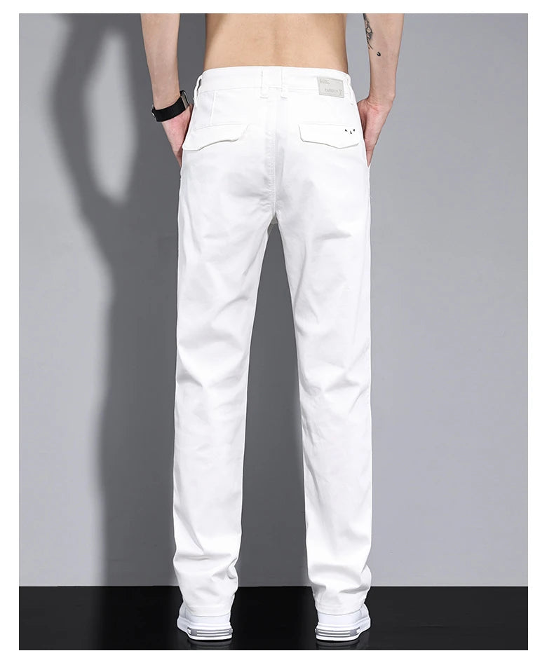 Men’s White Casual Pants – Stretch Straight Fit, Comfortable Soft Business & Work Trousers