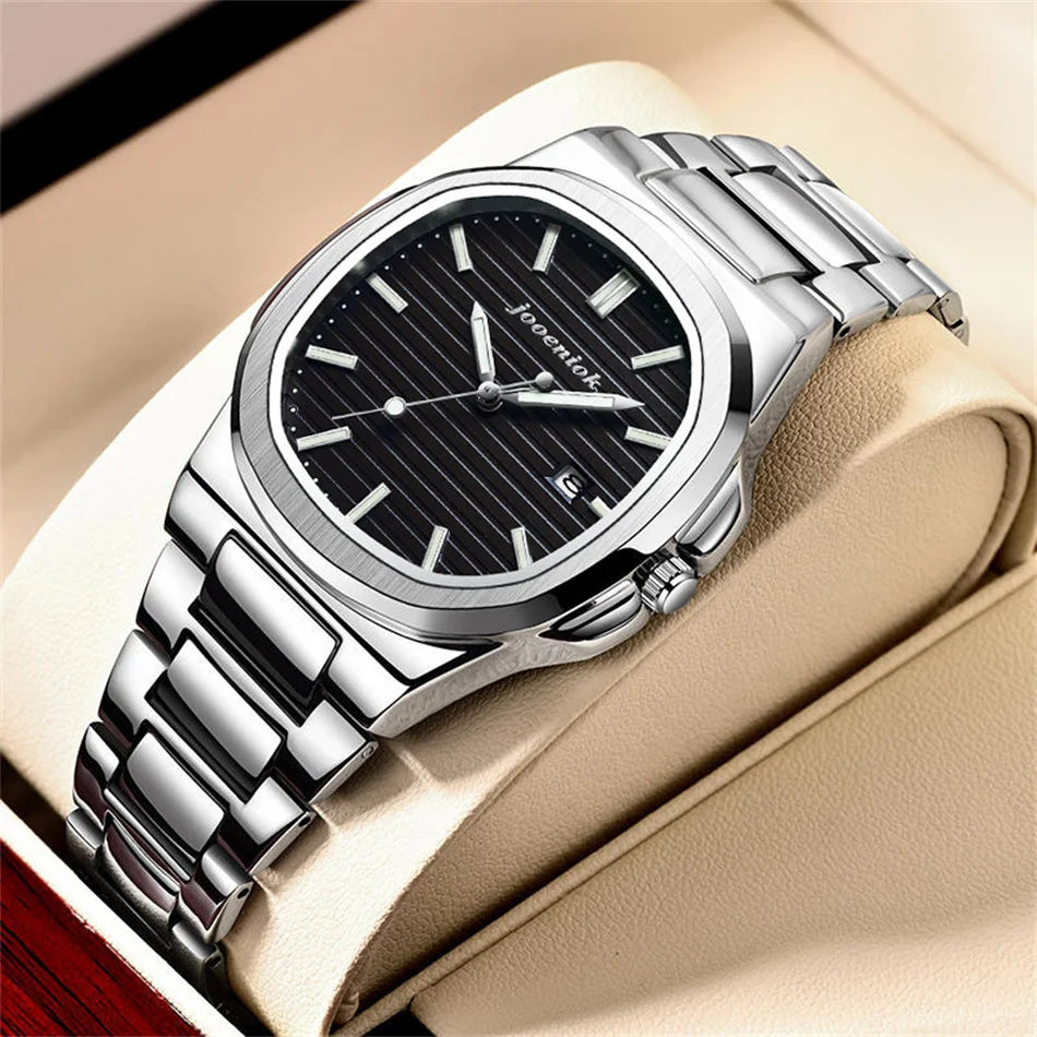 Luxury Men’s Square Watch – Quartz, Waterproof, Leather Strap