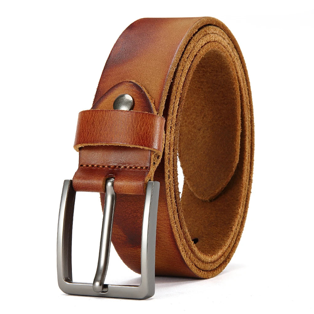 Men’s Genuine Leather Belt – High-Quality Cowskin with Classic Metal Buckle