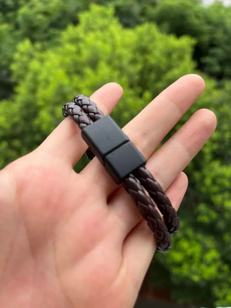 Men’s Trendy Leather Bracelet – Braided Rope with Stainless Steel Detail