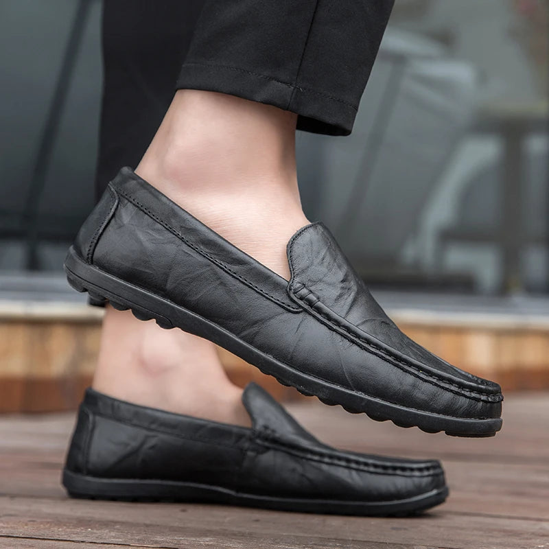 Men’s Genuine Leather Loafers – Luxury Italian Style Slip-On Driving Shoes