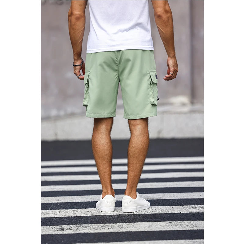 Men’s Multicolor Cargo Shorts – Solid Color Drawstring Summer Shorts with Pockets