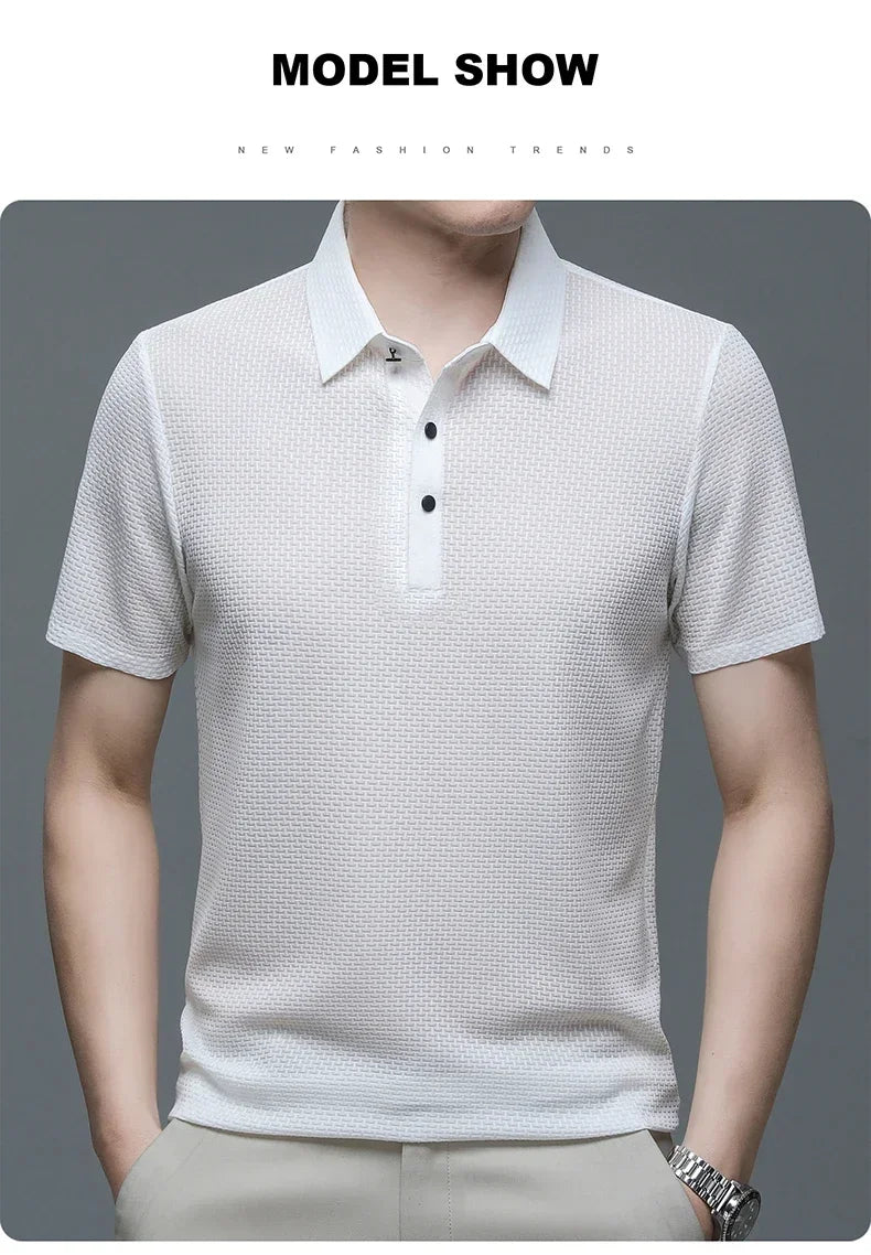 Men's Summer Ice Silk Short Sleeve Polo – Cool, Breathable, Sweat-Absorbing, Business Casual T-Shirt