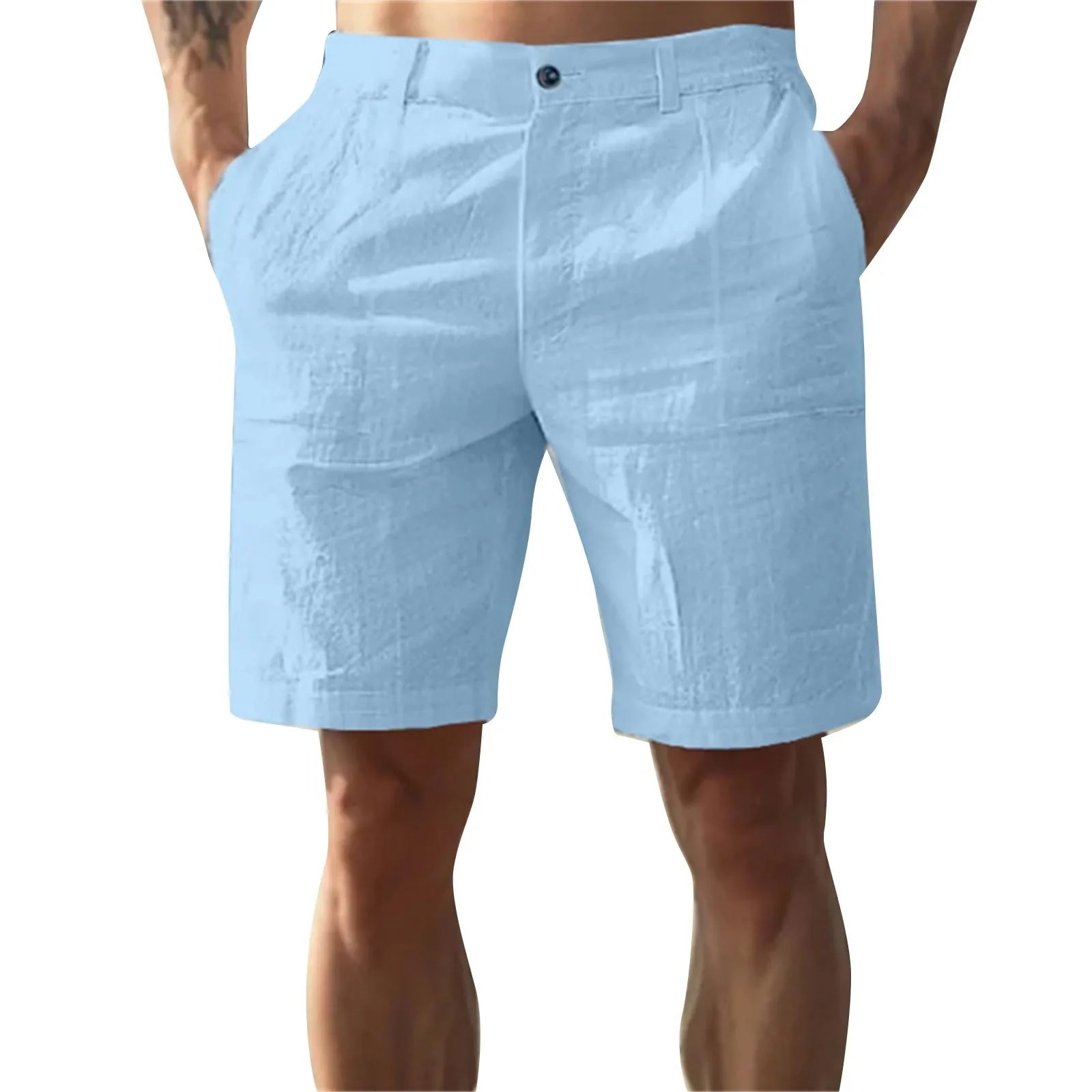 Men’s Solid Color Linen Shorts – Breathable Casual Beach Pants for Summer Holiday