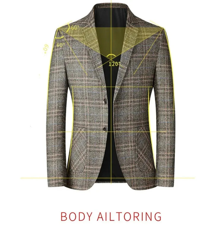 Men’s Plaid Blazer – Spring Wedding & Business Suit Jacket
