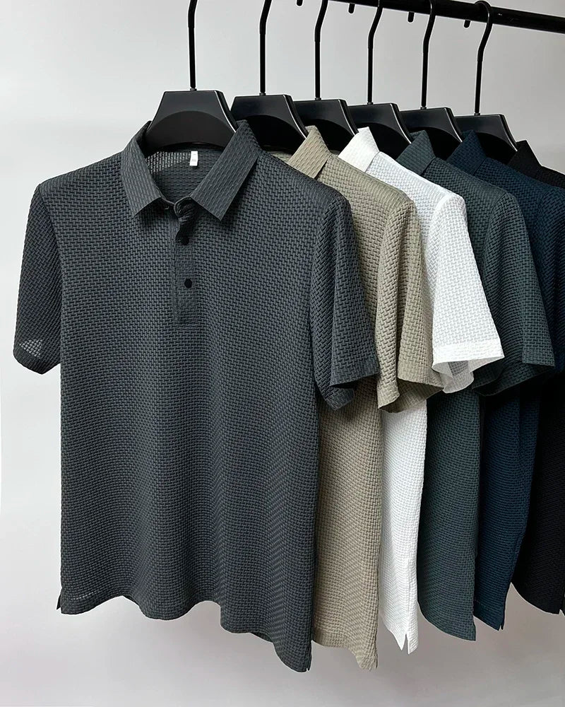 Men's Summer Ice Silk Short Sleeve Polo – Cool, Breathable, Sweat-Absorbing, Business Casual T-Shirt