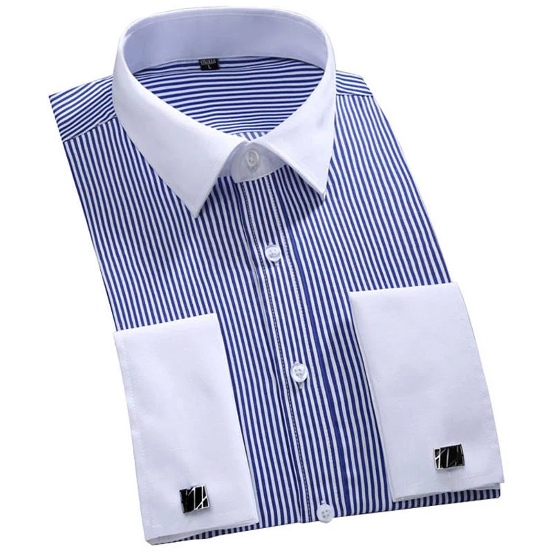 Men’s French Cuff Dress Shirt – Long Sleeve Formal Wedding & Party Shirt with Pocket