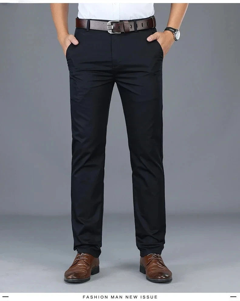 Men’s Classic Straight Casual Pants – Comfortable Business Trousers in Green, Black & Khaki | 2023 Fashion