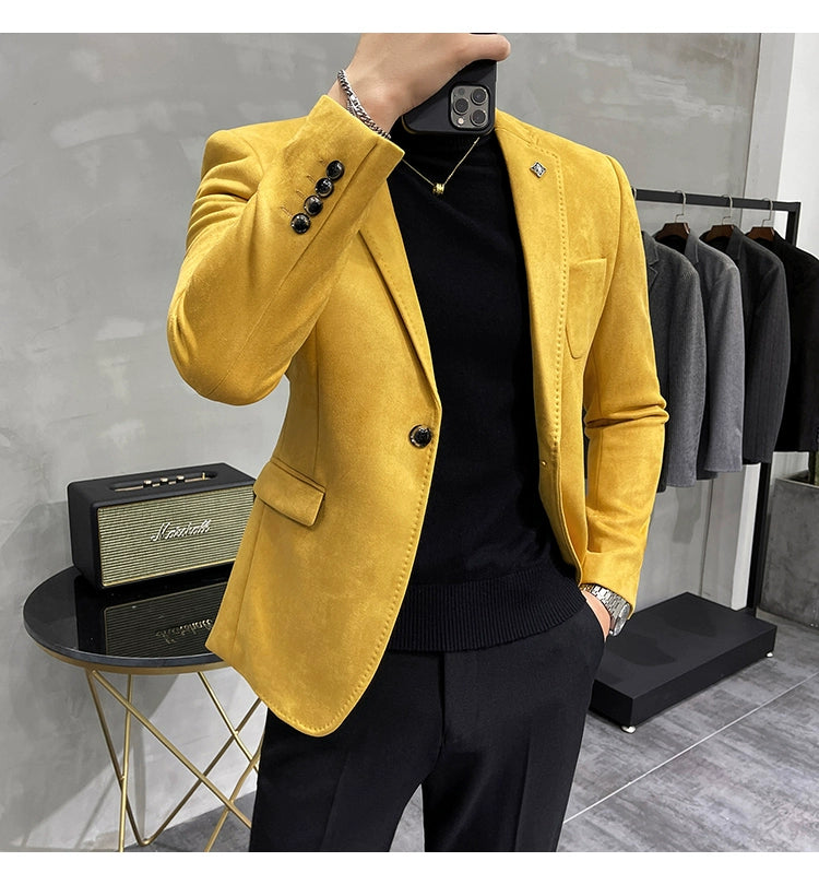 Men’s Slim Fit Deerskin Fleece Blazer – Business & Casual Suit Jacket
