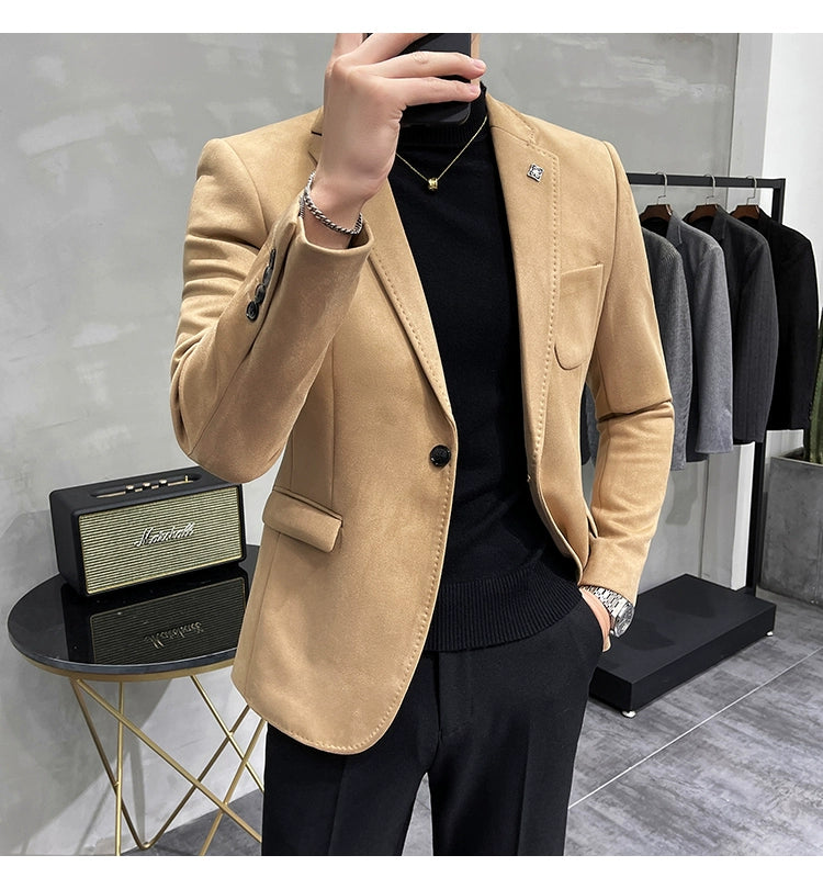 Men’s Slim Fit Deerskin Fleece Blazer – Business & Casual Suit Jacket