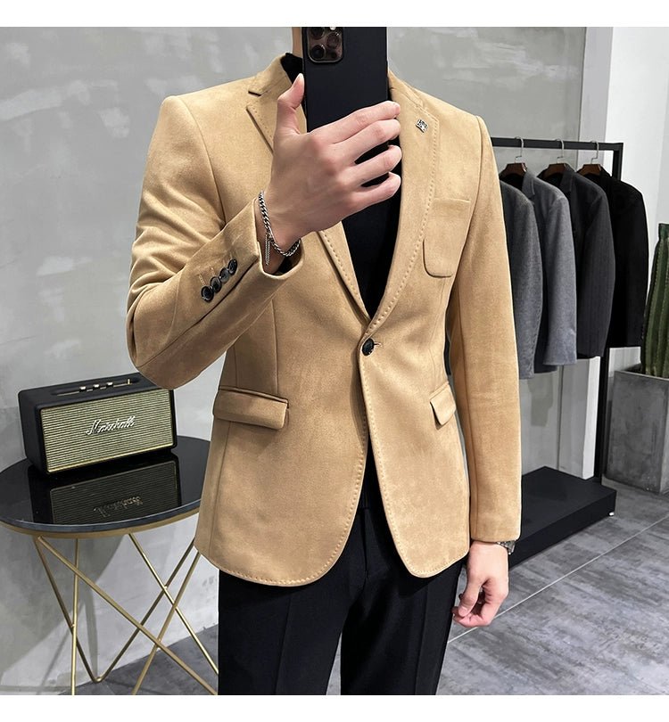 Men’s Slim Fit Deerskin Fleece Blazer – Business & Casual Suit Jacket