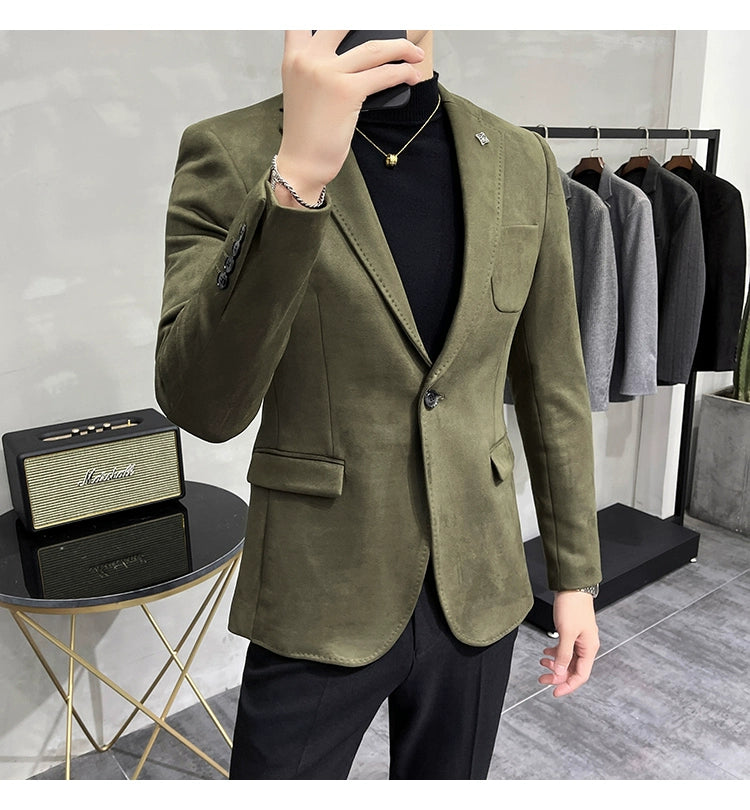 Men’s Slim Fit Deerskin Fleece Blazer – Business & Casual Suit Jacket