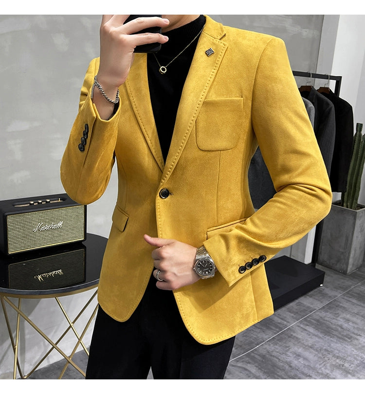 Men’s Slim Fit Deerskin Fleece Blazer – Business & Casual Suit Jacket