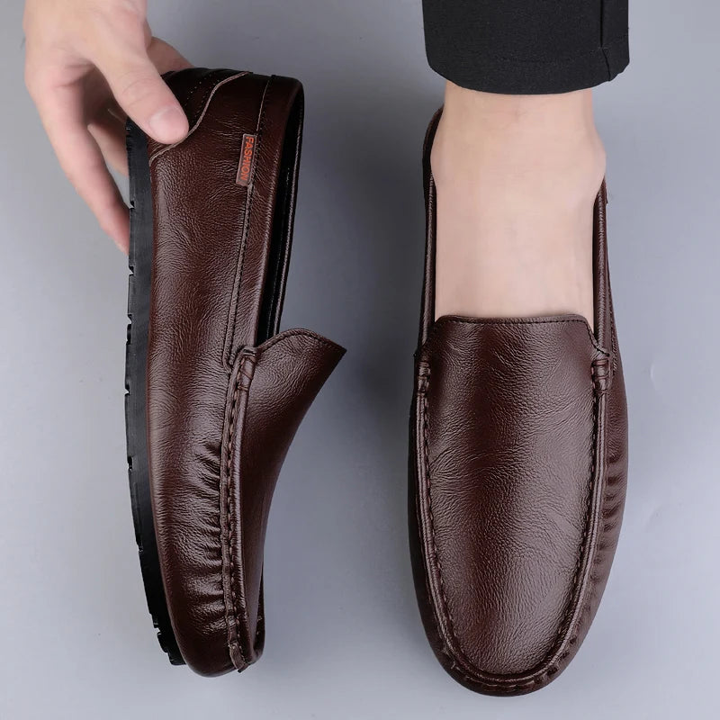 Men’s Genuine Leather Slip-On Loafers – Breathable Luxury Moccasins & Italian Driving Shoes