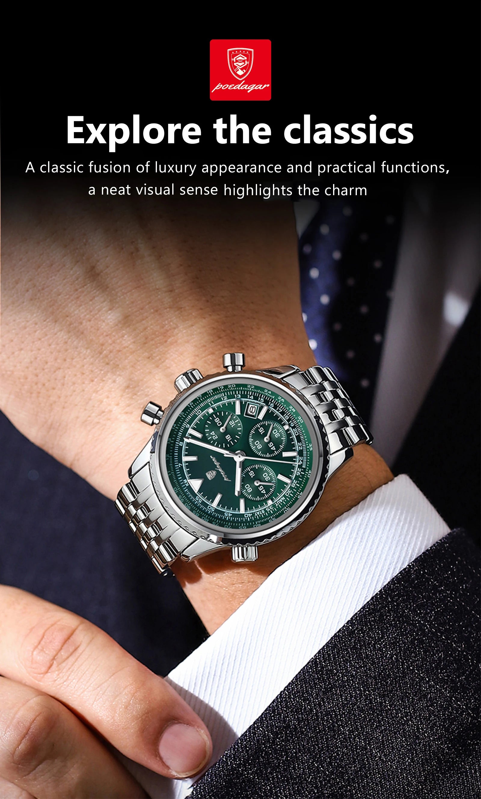 Men's Luxury Chronograph Watch – Stainless Steel, Waterproof, Luminous, Quartz